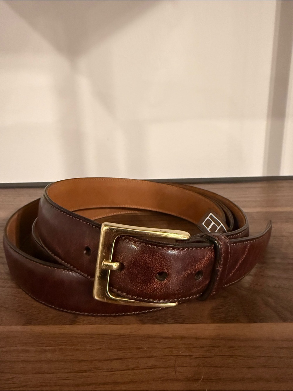 Trafalgar Men's Dark Brown Leather Belt with Gold Buckle